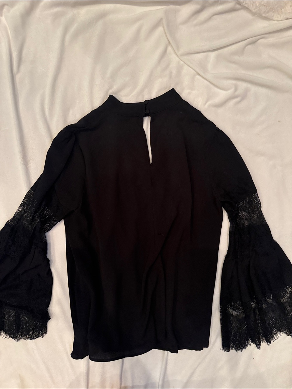 Lulu's Black Lace Bell-Sleeve V-Neck Blouse - Picture 5 of 6